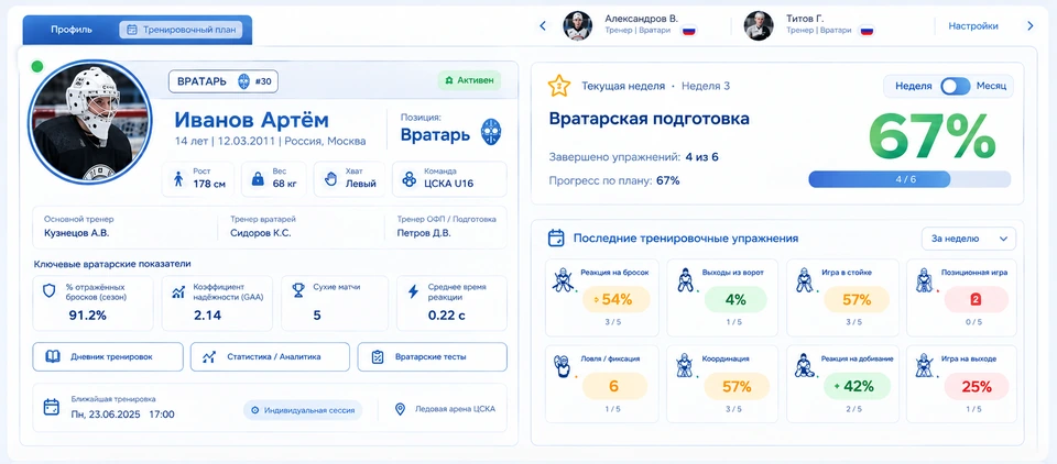 Профиль, цели и KPI — увеличенный фрагмент